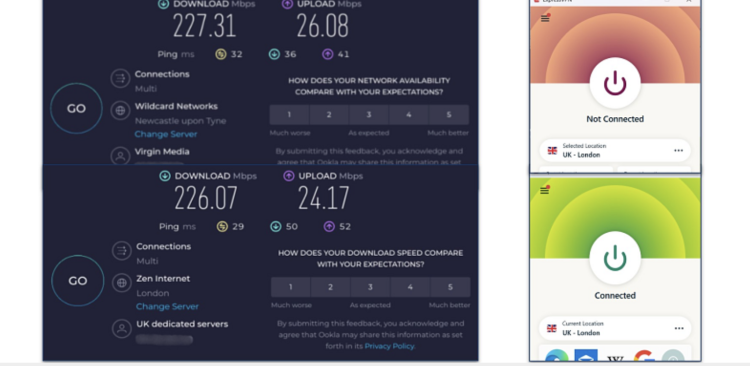Screenshot of ExpressVPN's speed test results