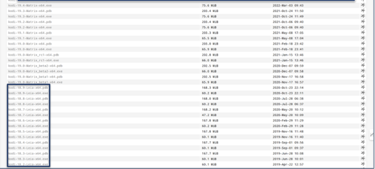 Screenshot of the Kodi mirror website