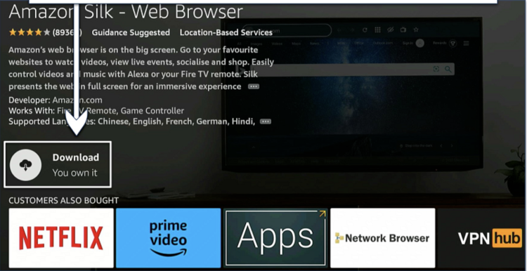 Screenshot showing how to install Silk browser on Firestick