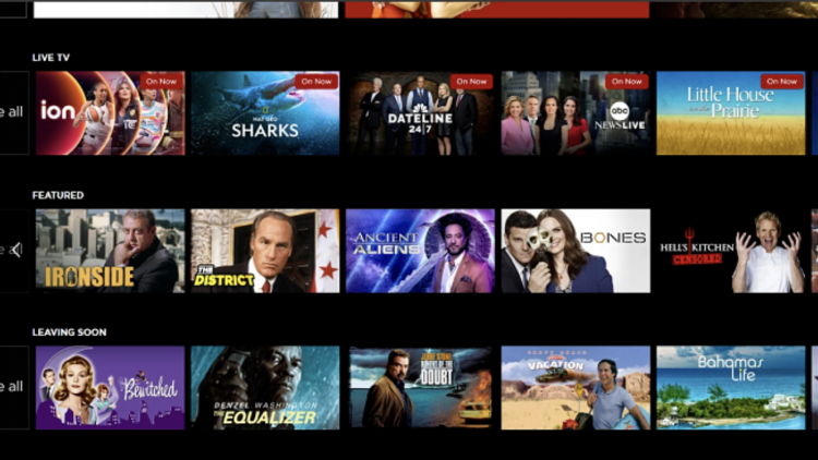 Screenshot of The Roku Channel's homepage with content categories
