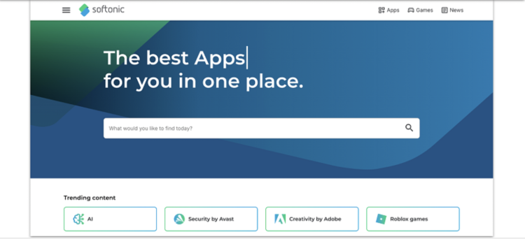 Screenshot of the Softonic home page