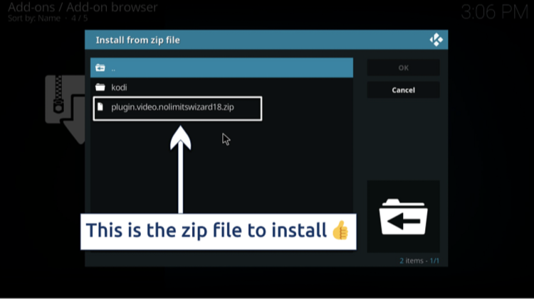 A screenshot showing the zip file to click to install No Limits Magic Build Wizard
