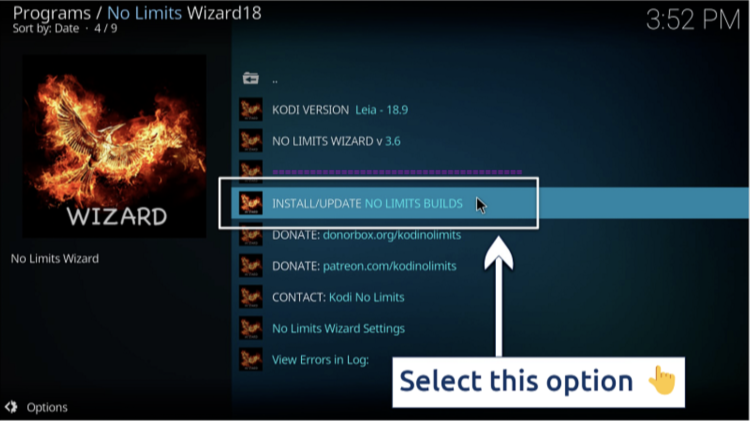 A screenshot showing showing where to start installing the No Limits Magic Build
