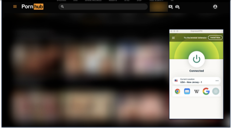 Screenshot of Pornhub homepage with ExpressVPN connected