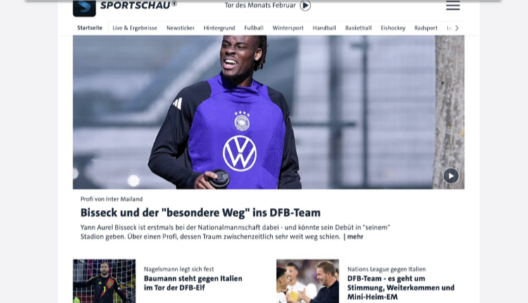 Screenshot of ARD’s sports homepage