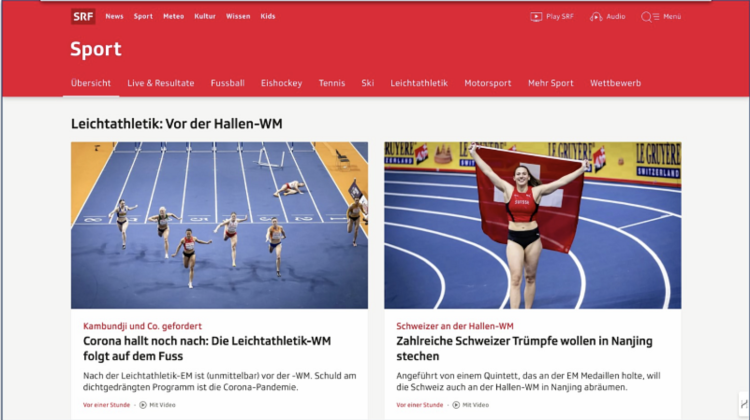 Screenshot of SRF’s sports page