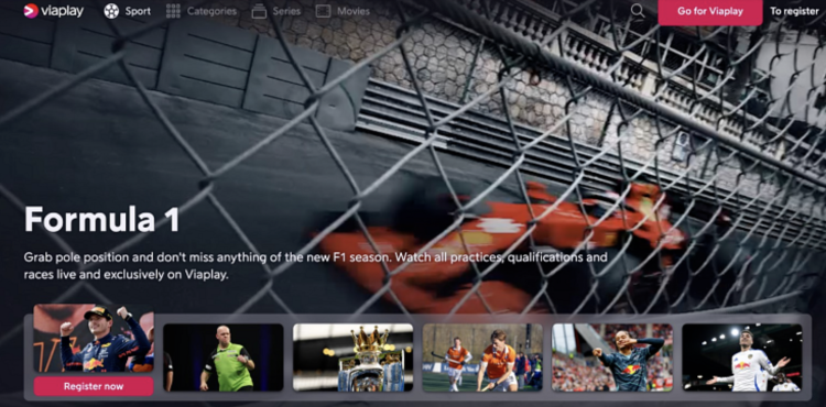 Screenshot of ViaPlay’s sports page with match highlights