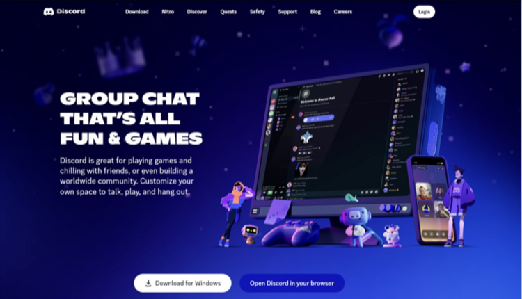 Screenshot showing the Discord homepage