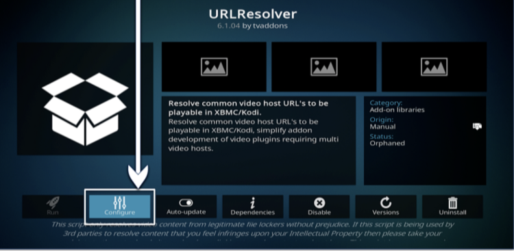 Image showing the URLResolver settings page on Kodi interface