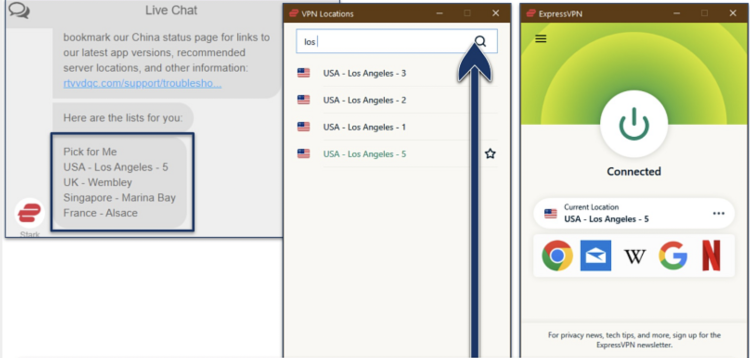 Screenshot of ExpressVPN's Windows interface and recommended servers for China