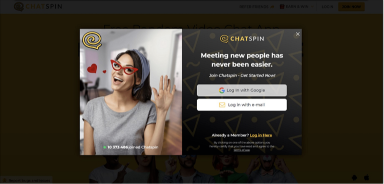 Screenshot of ChatSpin's signup screen