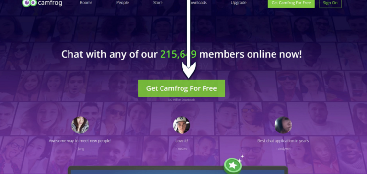 Screenshot of CamFrog's homepage