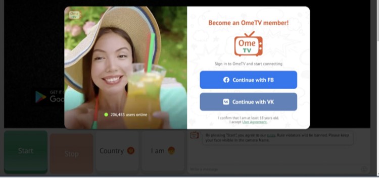 Screenshot of OmeTV's homepage