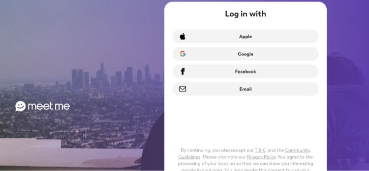 Screenshot of MeetMe's homepage