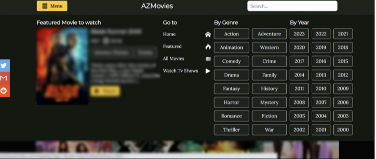 A screenshot of AZMovies's interface showing its clutter-free division by genre and by year