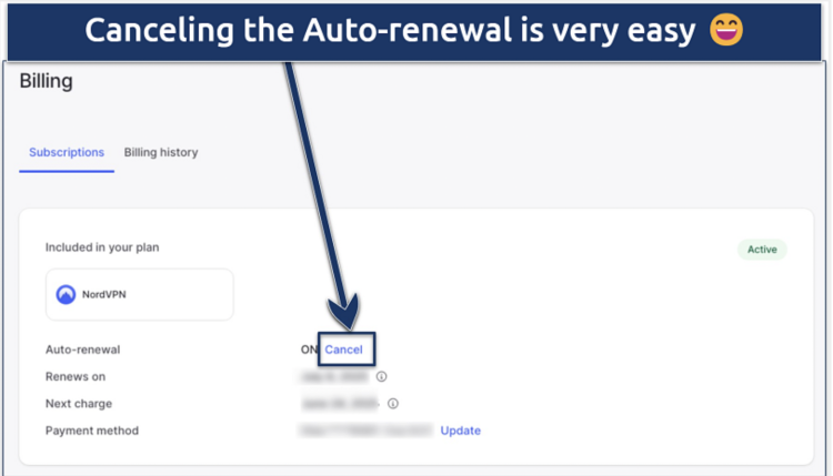 Screenshot of the personal dashboard in the NordVPN app