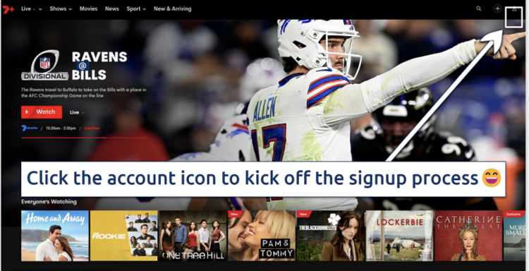 Screenshot of the 7plus website home page