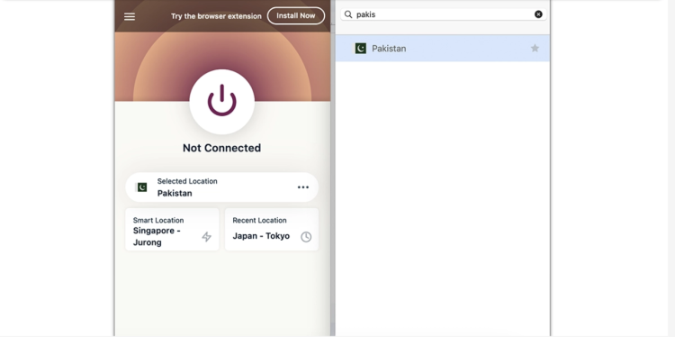 Screenshot of how to select a server in Pakistan from ExpressVPN's Mac app
