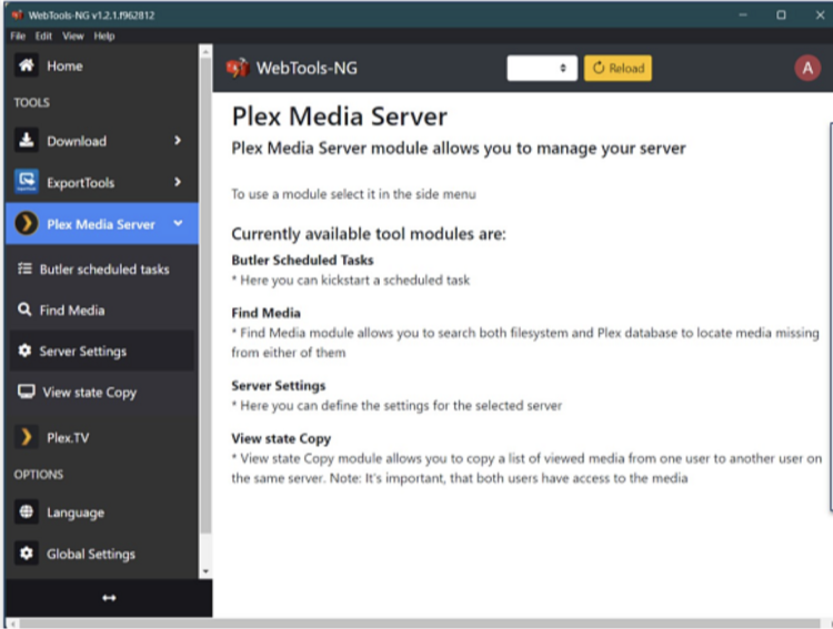 Screenshot der WebTools-NG Oberfläche unter Windows