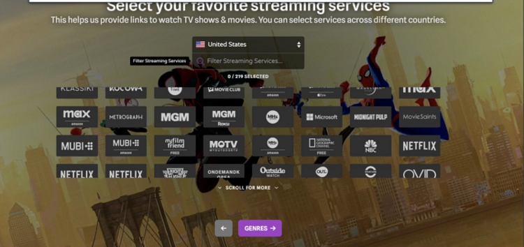 Screenshot der Trakt.tv-Oberfläche mit der Option, Streaming-Dienste auszuwählen