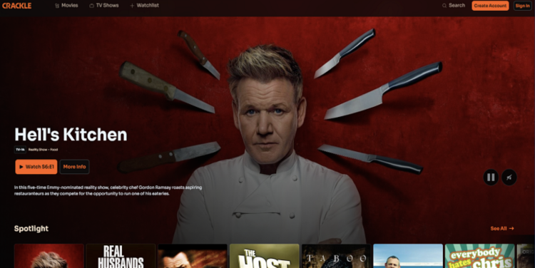 Screenshot of Crackle homepage
