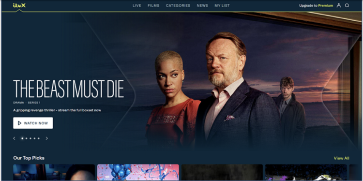 Screenshot of ITVX homepage