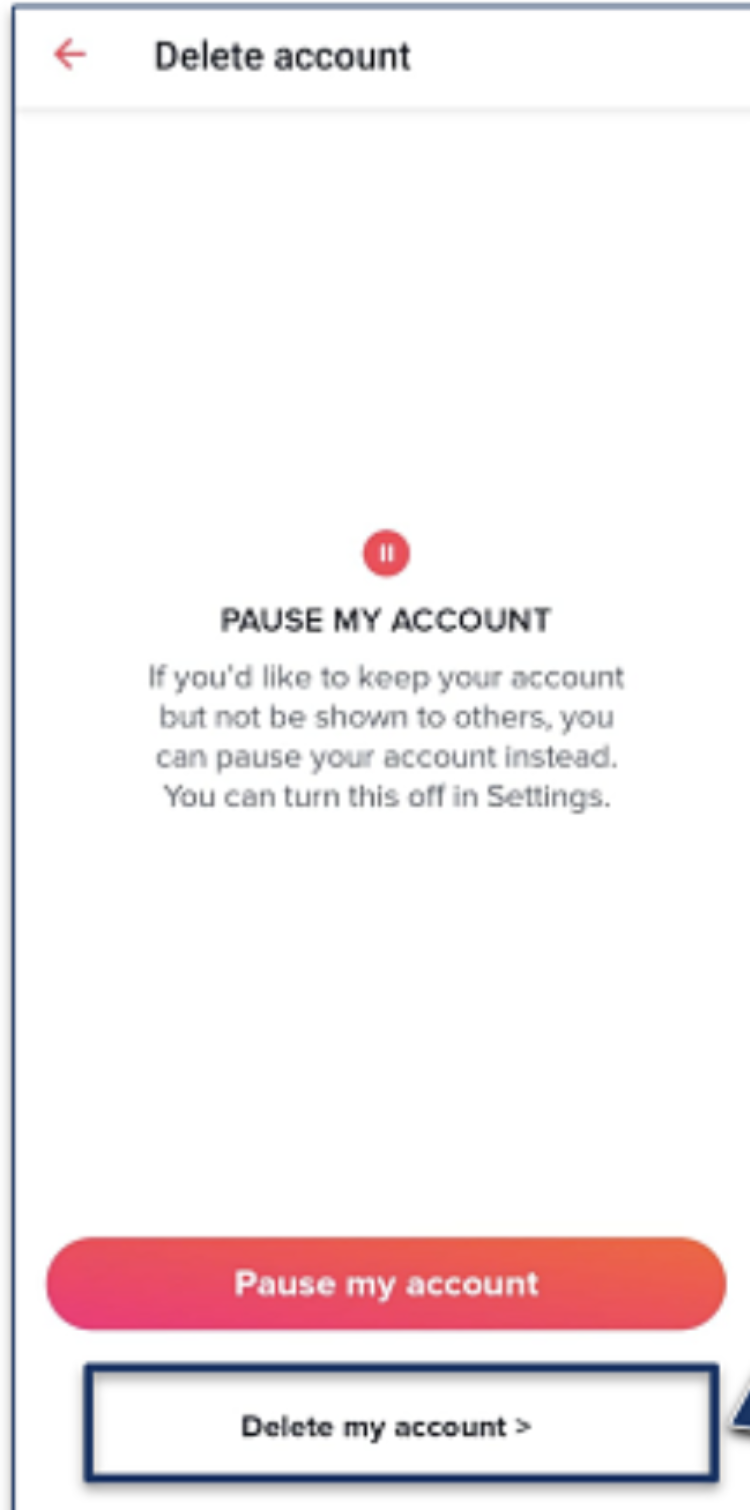 Screenshot of Delete my account option