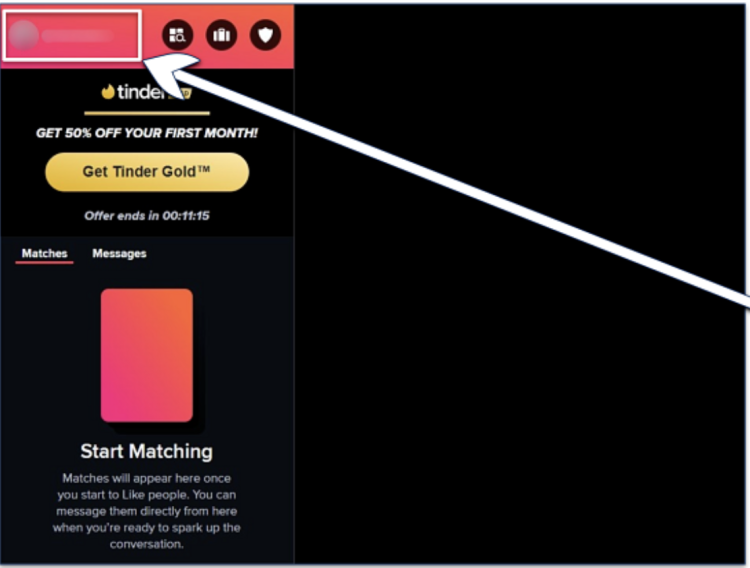 Screenshot of Tinder's desktop homepage