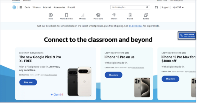 Screenshot of AT&T homepage