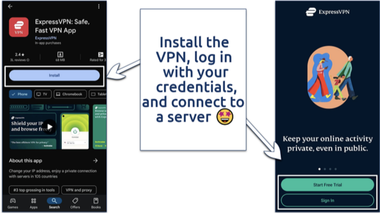 Screenshot of ExpressVPN installation and setup