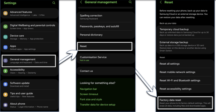 Screenshot of Android factory reset