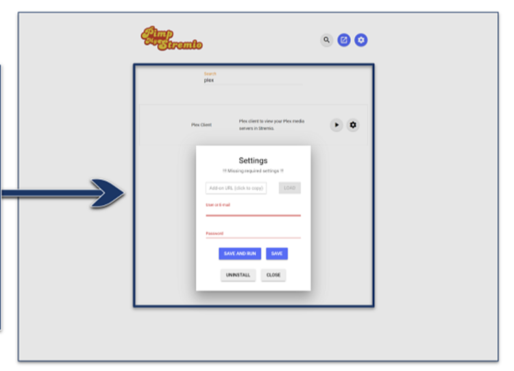 A screenshot showing how to use Plex TV via PimpMyStremio