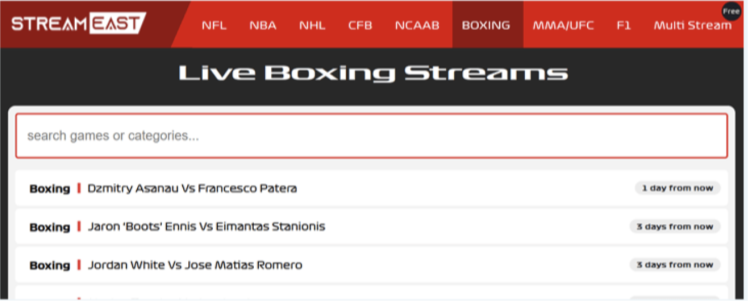 StreamEast homepage