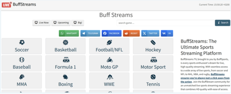 BuffStreams homepage