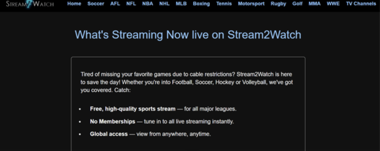 Stream2Watch homepage