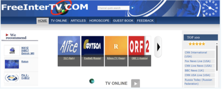 FreeInterTV homepage