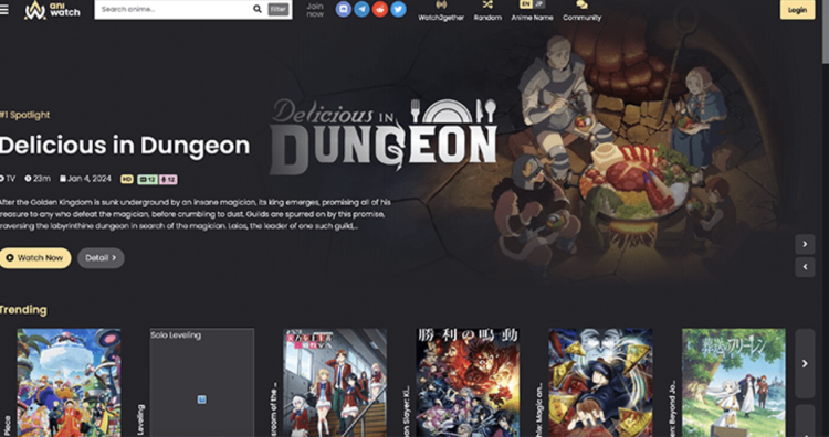 Screenshot of the AniWatch homepage