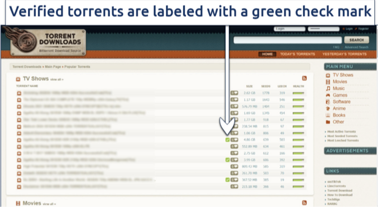 You can view a list of the most active and most seeded torrents