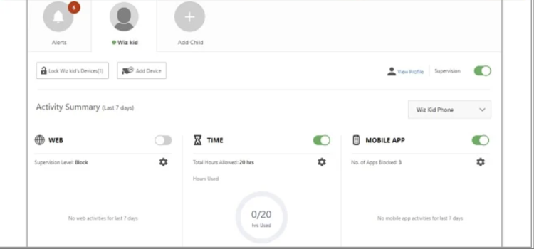 Screenshot of Norton's parental control interface"