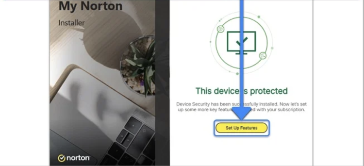 Screenshot showing how to set up Norton's extra features