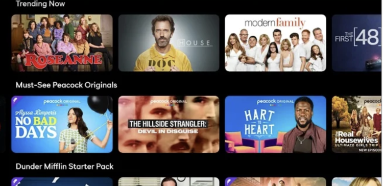 Screenshot of Peacock TV home screen