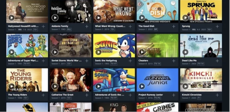 Screenshot of title options on FreeVee's home screen