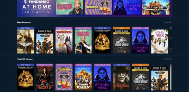 Screenshot of title options on Vudu's home screen