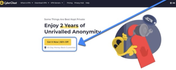 image of CyberGhost's website showing its top deal available