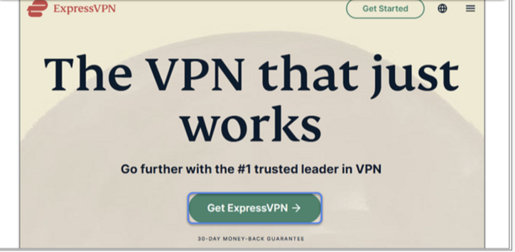 screenshot of ExpressVPN's website homepage, highlighting the