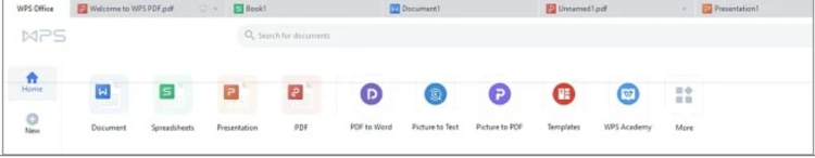 The tabbed interface makes it easy to switch between WPS Office programs