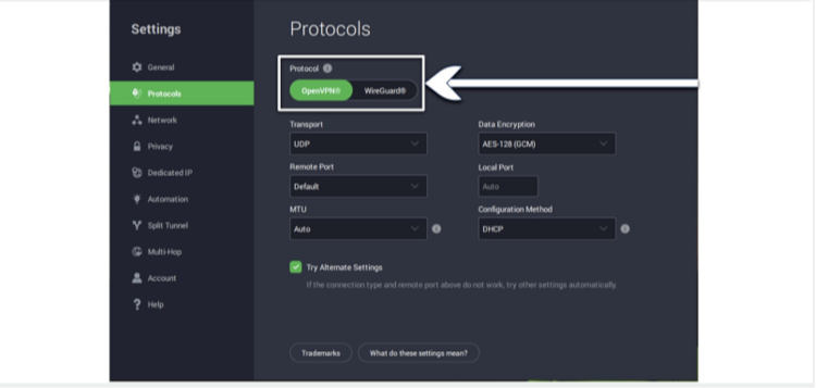 Screen of customizable features on PIA's app