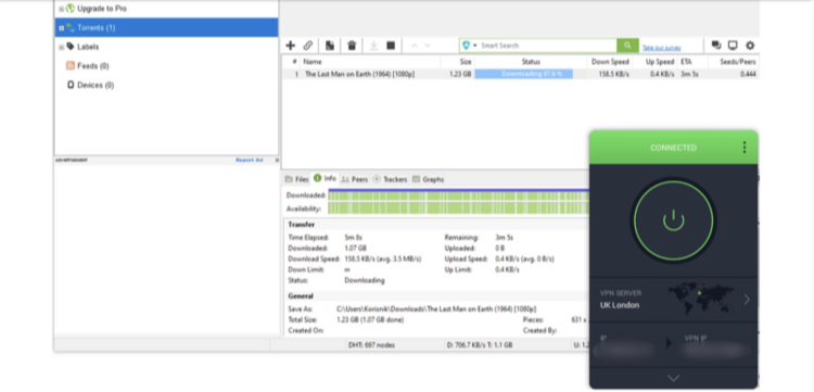 Screenshot of PIA torrenting on London server