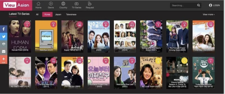 Screenshot of the ViewAsian homepage showing Korean drama shows
