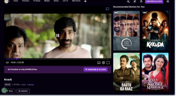 Screenshot of streaming Krack on Zee5I love that Zee5 lets you skip the intros on long series